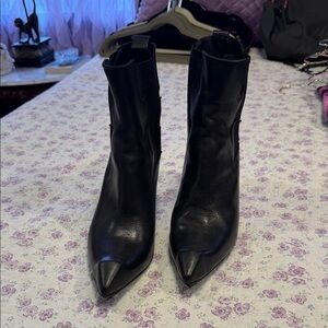 John Fluevog Black Pointed Toe Leather Ankle Boots